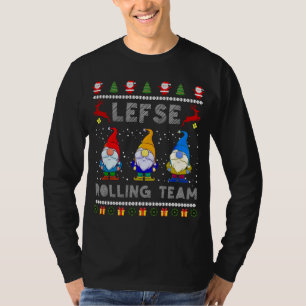 Cute Lefse Rolling Team Norwegian Gnomes Ugly Xmas T-Shirt