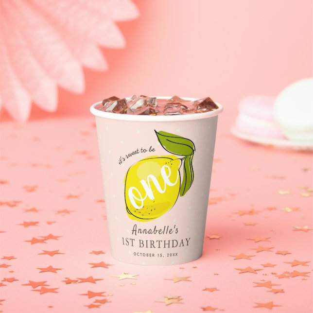 Cute Lemon 1st Birthday Pink Paper Cups (Insitu)