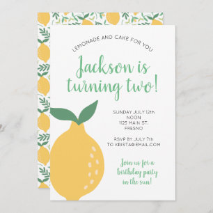 Cute Lemon 2nd Birthday Turning Two Invitation