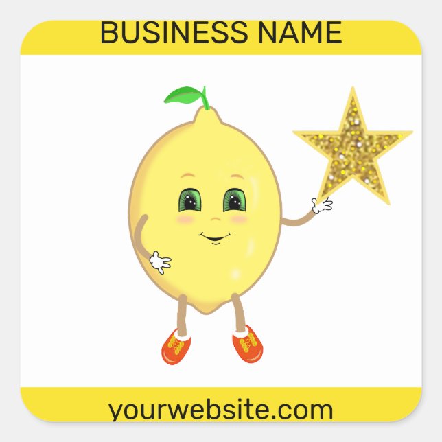 Cute lemon and customisable business logo star square sticker (Front)