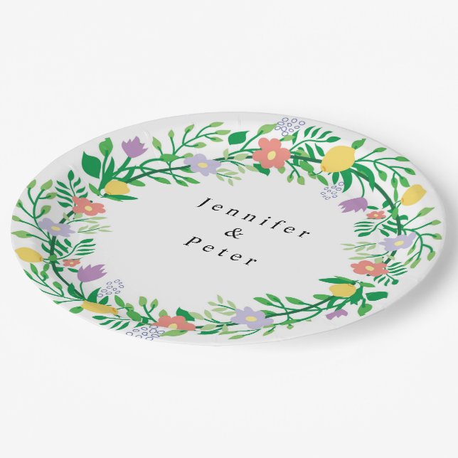 CUTE LEMON AND FLOWERS FLORAL DECOUPAGE PAPER PLATE (Angled)