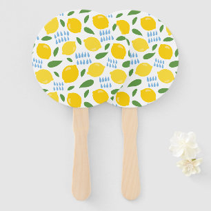 Cute lemon and green leaves pattern hand fan