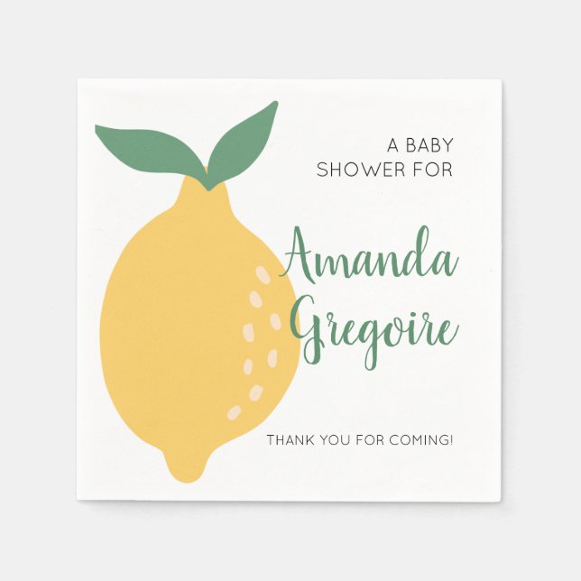 Cute Lemon and Leaves Fruit Themed Baby Shower Napkin (Front)