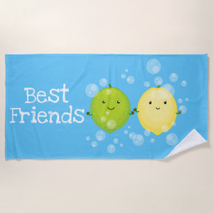 Cute lemon and lime friends illustration beach towel