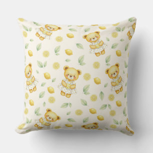 Cute Lemon Bear and Lemonade Seamless Pattern Cushion