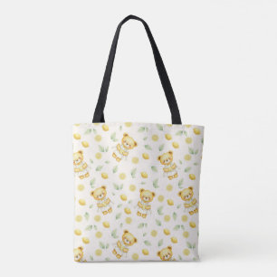 Cute Lemon Bear and Lemonade Seamless Pattern Tote Bag