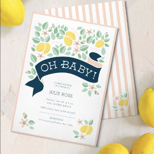 Cute Lemon Botanical Pink Baby Shower  Invitation