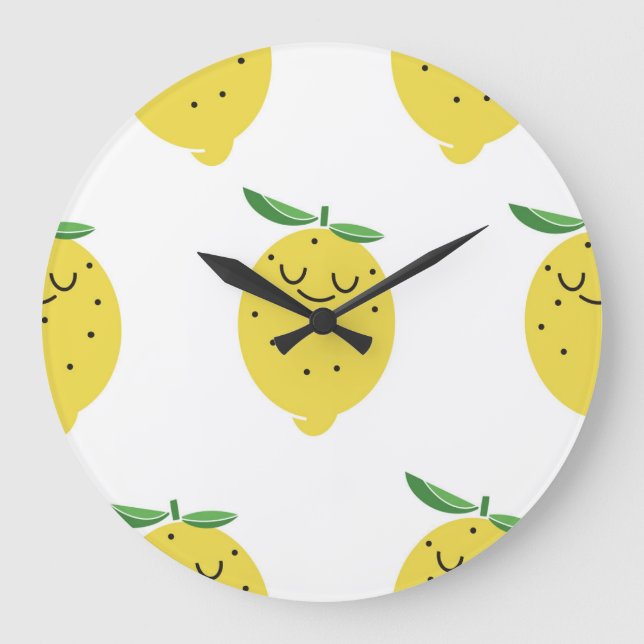 Cute Lemon Cartoon: Seamless Vintage Large Clock (Front)