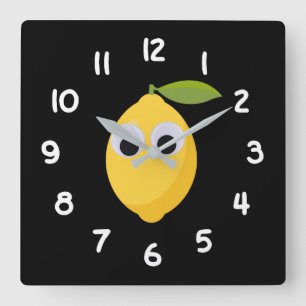 Cute Lemon Character with Googly Eyes Square Wall Clock