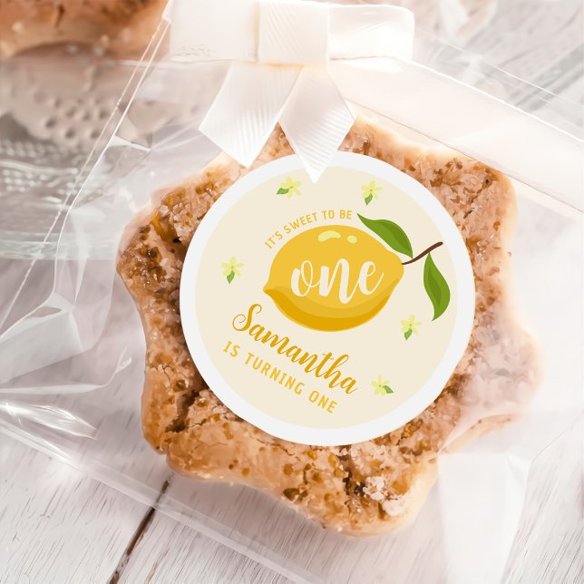 Cute Lemon Citrus 1st Birthday  Classic Round Sticker (Creator Uploaded)