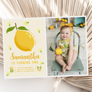 Cute Lemon Citrus 1st Birthday Photo Invitation