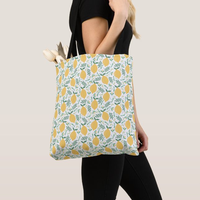Cute Lemon Citrus Botanical Pattern Tote Bag (Close Up)