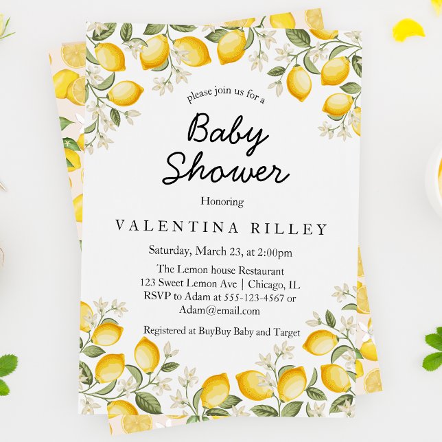 Cute Lemon Citrus Fruit Summer Baby Shower Invitation (Creator Uploaded)