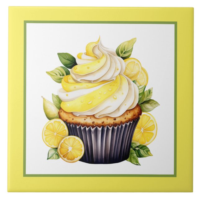 Cute lemon cupcake bakery home business crafting tile (Front)