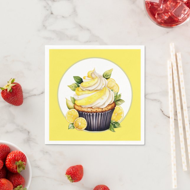Cute lemon cupcake party napkin (Insitu)