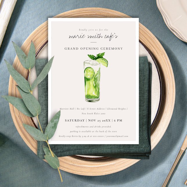 Cute Lemon Drink Mint Green Grand Opening Invite (Creator Uploaded)
