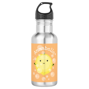 Cute lemon fruit cartoon bubbles illustration 532 ml water bottle