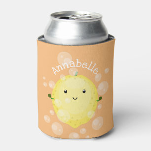 Cute lemon fruit cartoon bubbles illustration can cooler