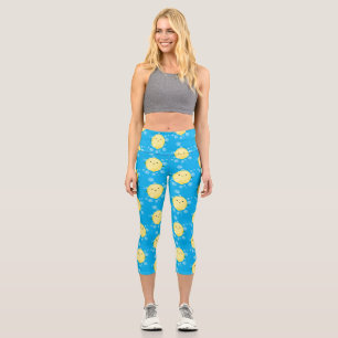Cute lemon fruit cartoon bubbles illustration capri leggings