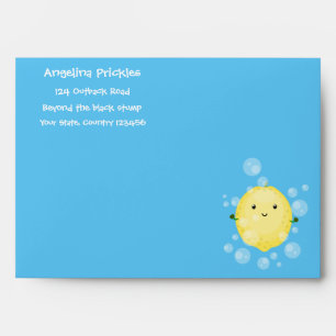 Cute lemon fruit cartoon bubbles illustration envelope