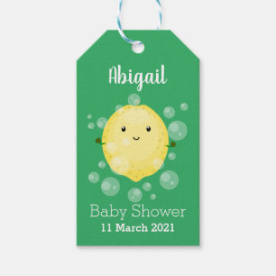 Cute lemon fruit cartoon bubbles illustration gift tags