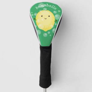 Cute lemon fruit cartoon bubbles illustration golf head cover