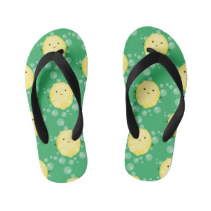 Cute lemon fruit cartoon bubbles illustration kid's jandals