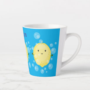 Cute lemon fruit cartoon bubbles illustration latte mug