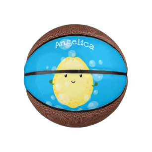 Cute lemon fruit cartoon bubbles illustration mini basketball
