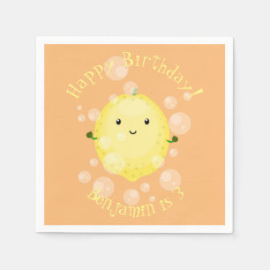 Cute lemon fruit cartoon bubbles illustration napkin