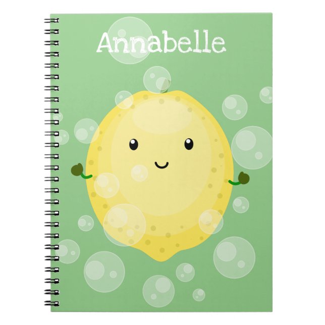 Cute lemon fruit cartoon bubbles illustration notebook (Front)