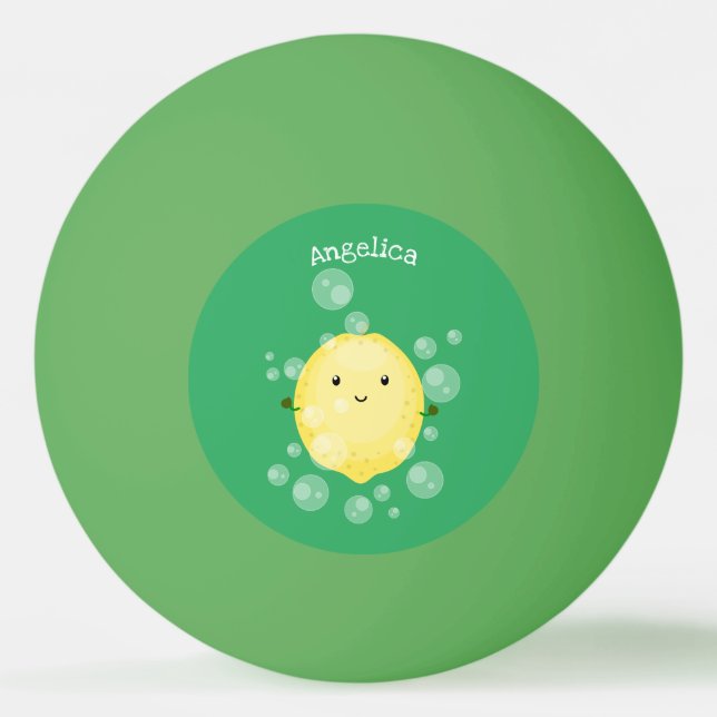 Cute lemon fruit cartoon bubbles illustration ping pong ball (Front)