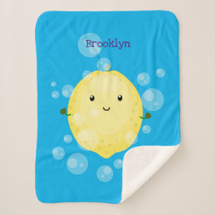 Cute lemon fruit cartoon bubbles illustration  sherpa blanket
