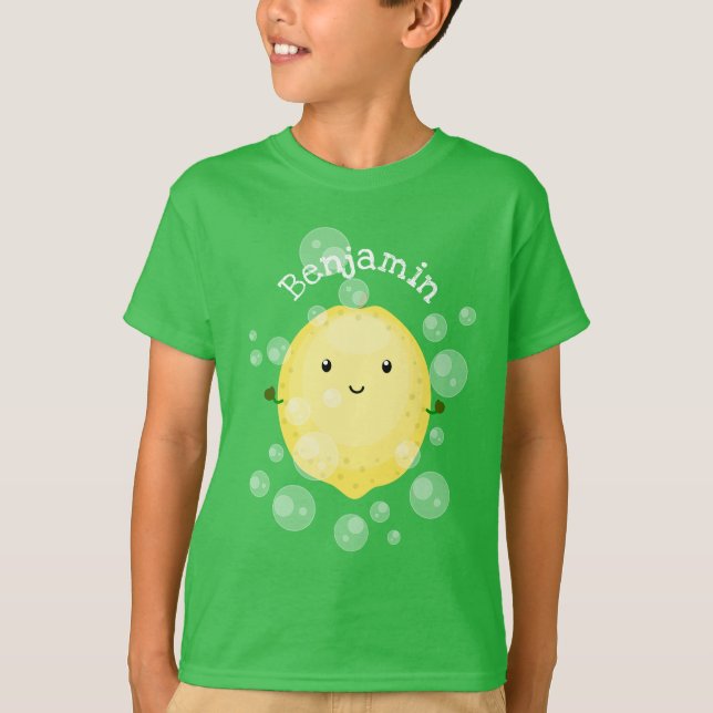 Cute lemon fruit cartoon bubbles illustration T-Shirt (Front)