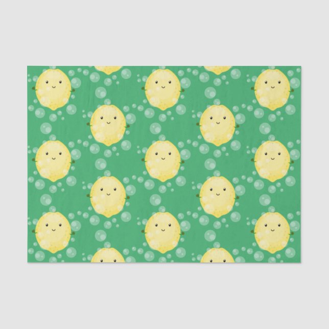 Cute lemon fruit cartoon bubbles illustration tissue paper (Front)