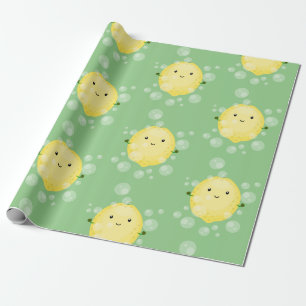 Cute lemon fruit cartoon bubbles illustration wrapping paper
