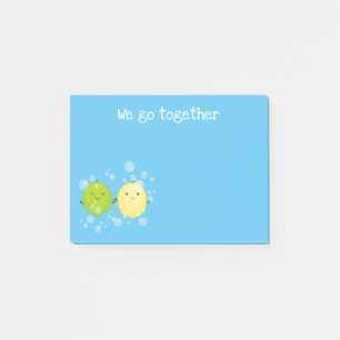 Cute lemon lime fruit cartoon illustration post-it notes