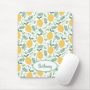 Cute Lemon Pattern with Green Monogram Mouse Pad