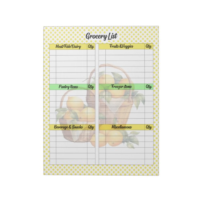 Cute Lemon Pie Grocery List Notepad (Rotated)