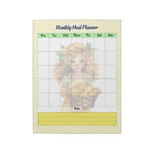 Cute Lemon Pie Monthly Meal Plan Notepad
