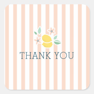 Cute Lemon Pink Stripes Thank You Square Sticker