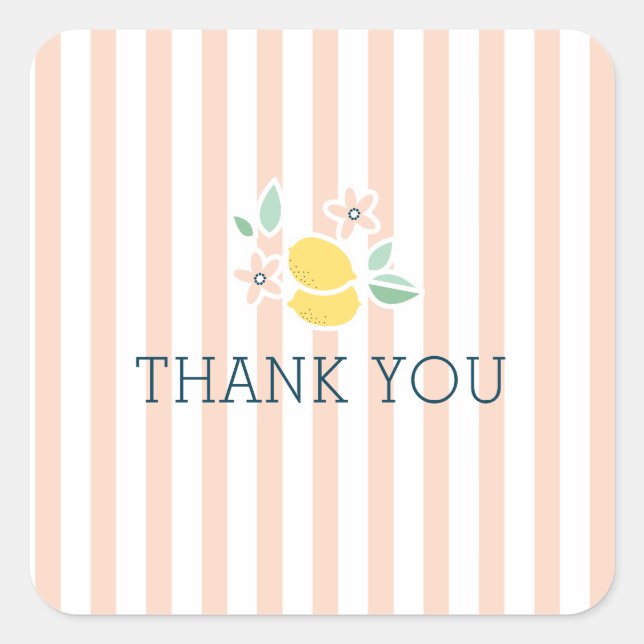 Cute Lemon Pink Stripes Thank You Square Sticker (Front)