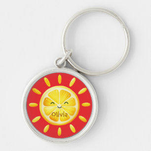 Cute Lemon Sun and Sunrays Key Ring