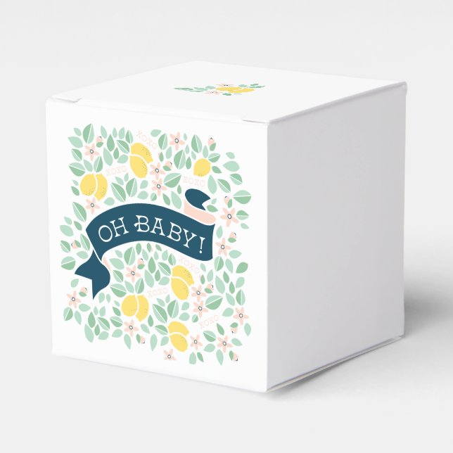 Cute Lemon Yellow Botanical Baby Shower Favour Box (Front Side)