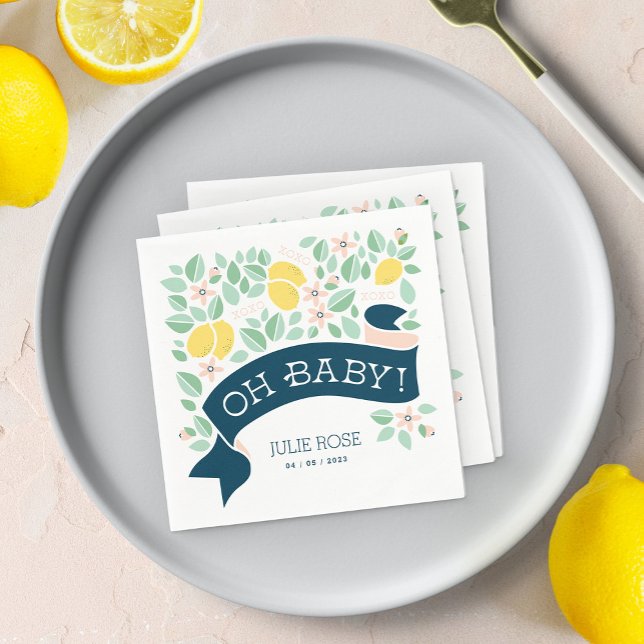 Cute Lemon Yellow Botanical Fun Baby Shower Napkin (Cute Lemon Yellow Botanical Bold Baby Shower napkin)