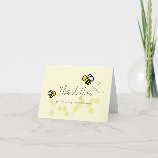Cute Lemon Yellow Bumble/Honey Bee Baby Shower Thank You Card (Front)