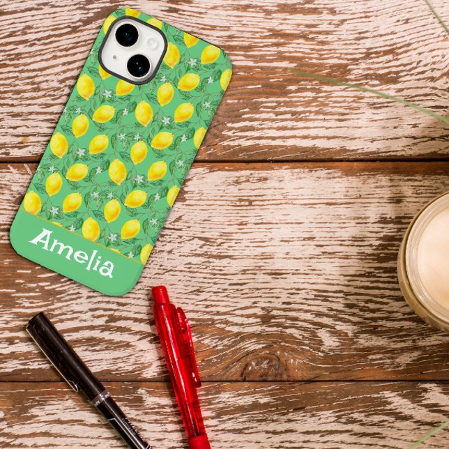 Cute lemon yellow green pattern name Case-Mate iPhone case (Creator Uploaded)