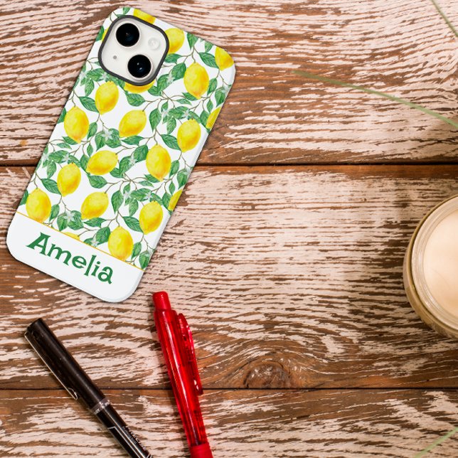 Cute lemon yellow pattern name Case-Mate iPhone case (Creator Uploaded)