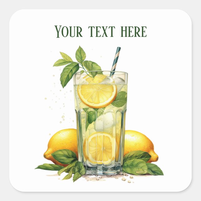 Cute lemonade add text Business  Square Sticker (Front)