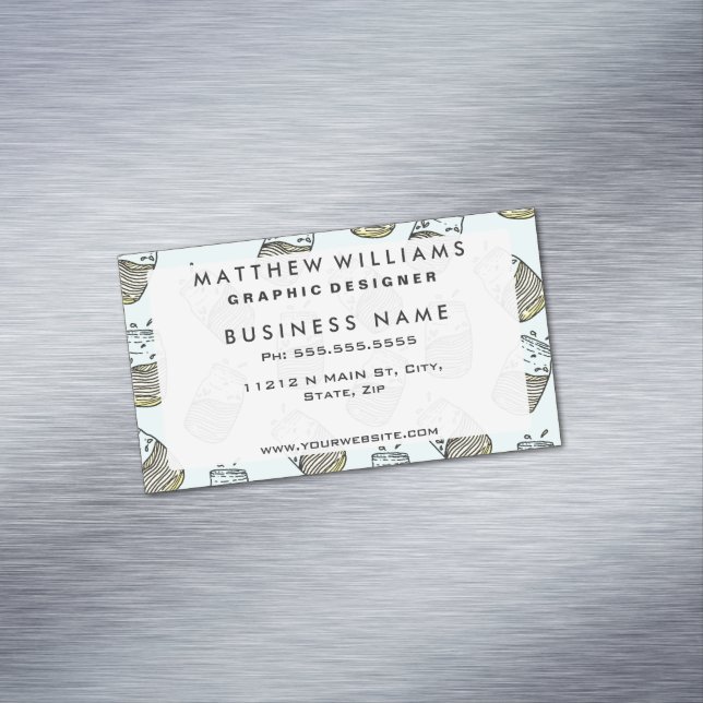 Cute Lemonade Mason Jar Summer Drink Teal Pattern Magnetic Business Card (In Situ)
